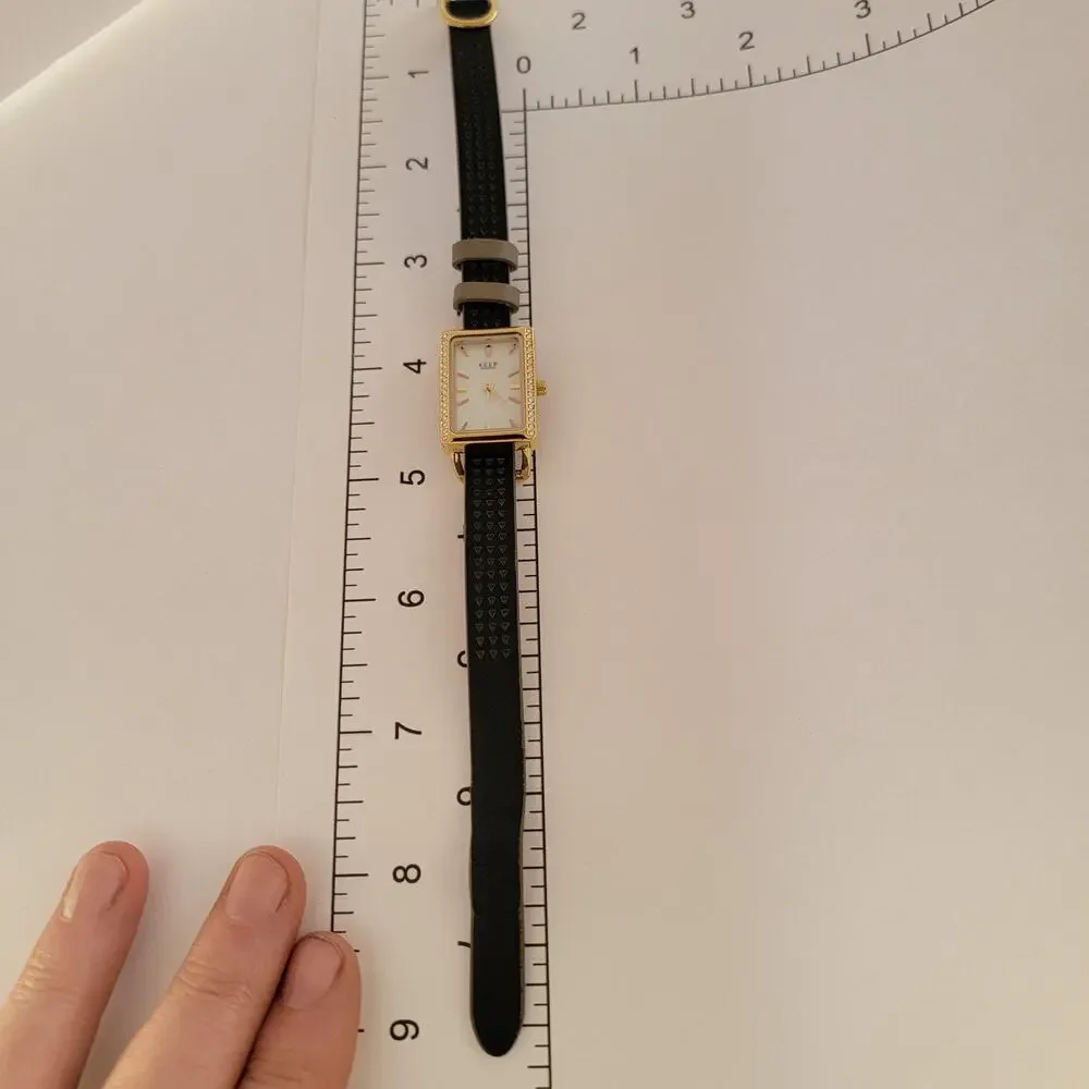 KEEP Collective Womens Watch Gold Case White Dial Black Faux Leather Strap
